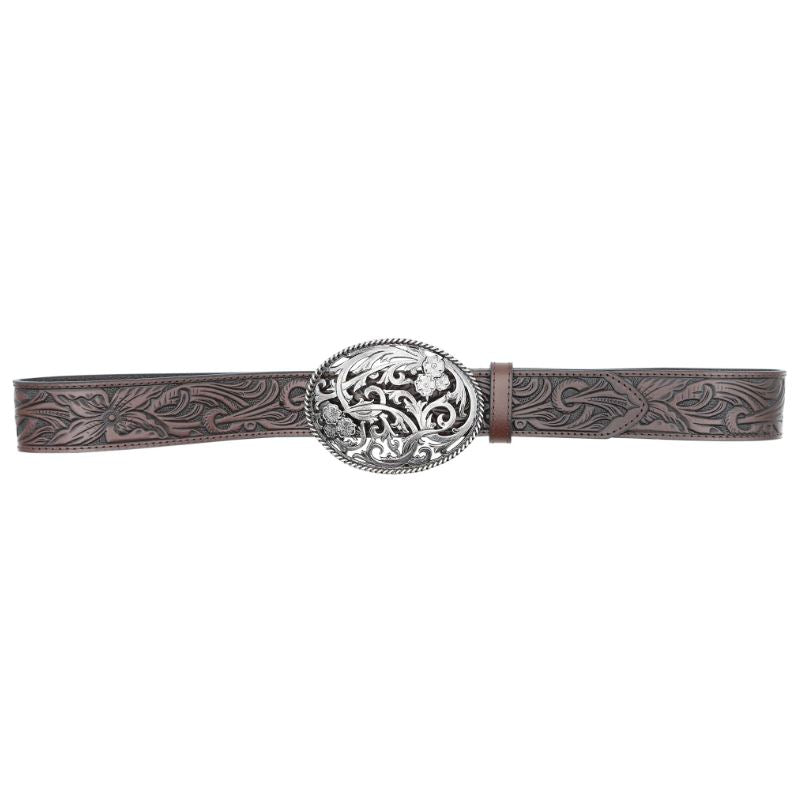 Le Bos Andwest Dark Brown Women's Tooled Filigree Belt With Oval Buckle BLT518-22