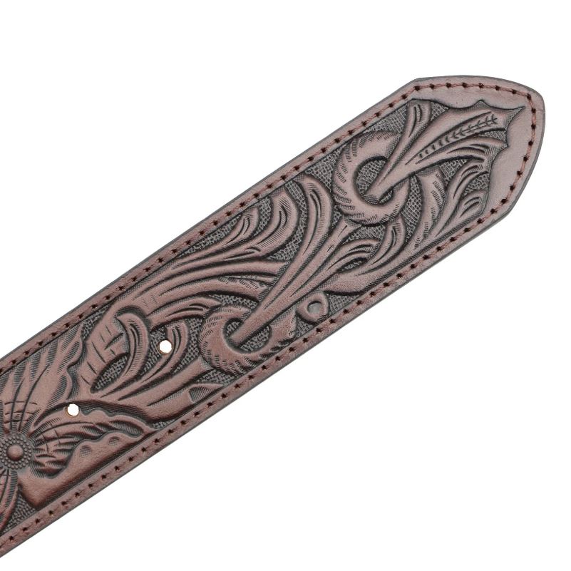 Le Bos Andwest Dark Brown Women's Tooled Filigree Belt With Oval Buckle BLT518-22