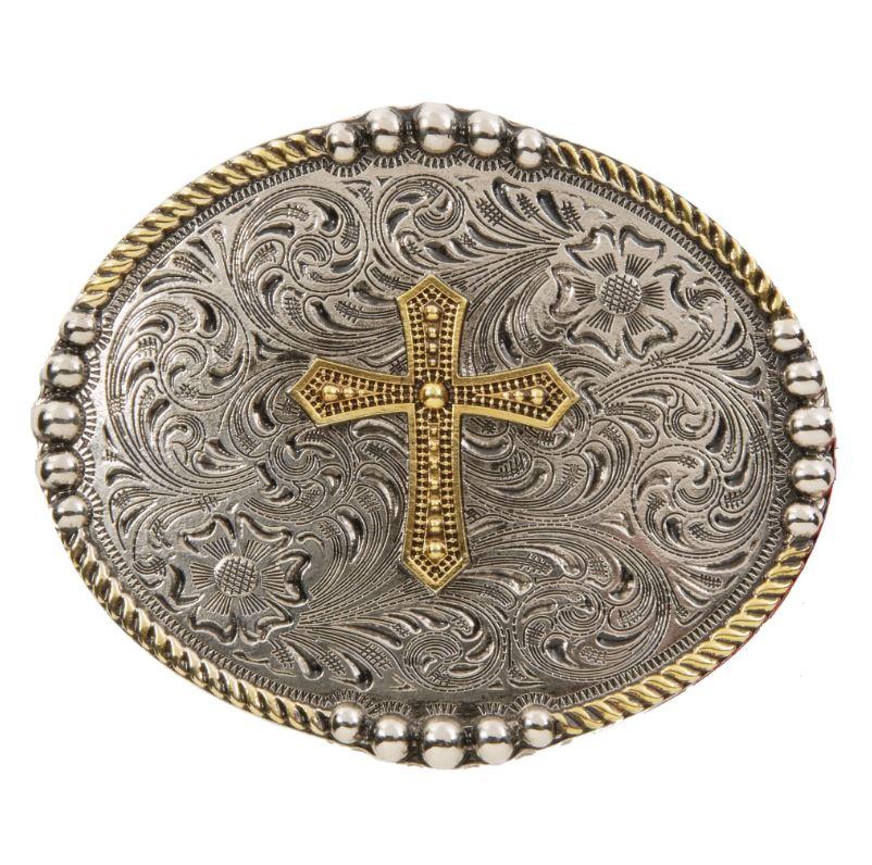 le bos AndWest Men's Two Tone Bead and Rope Edge with Cross Oval Buckle 629-00