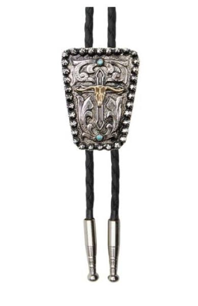 le bos AndWest Steer Skull With Cross Bolo Tie BOL176