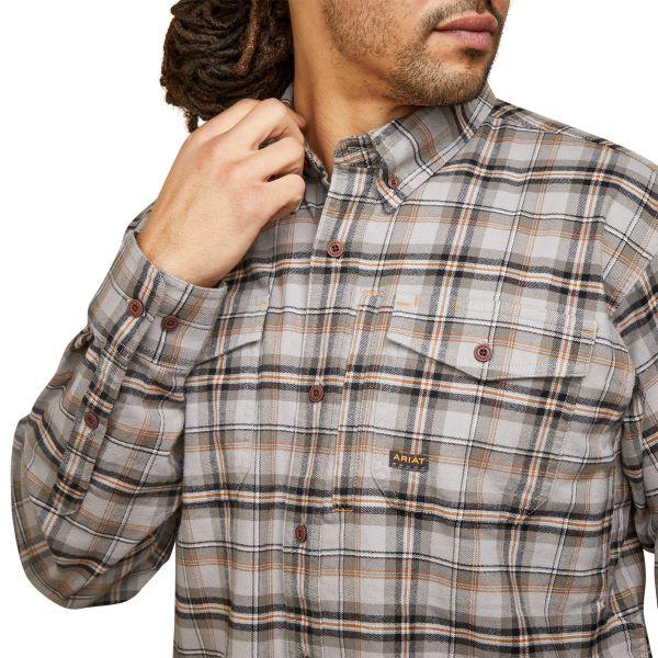 Le Bos Ariat Alloy Plaid Rebar Flannel DuraStretch Men's Longsleeve Work Shirt 10046640