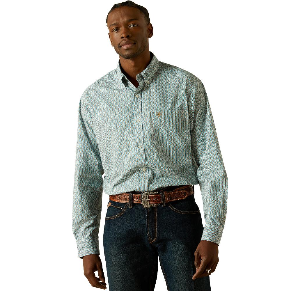 le bos Ariat Aqua Blue Banner Men's Collared Longsleeve Button Front Classic Fit Shirt 10062206