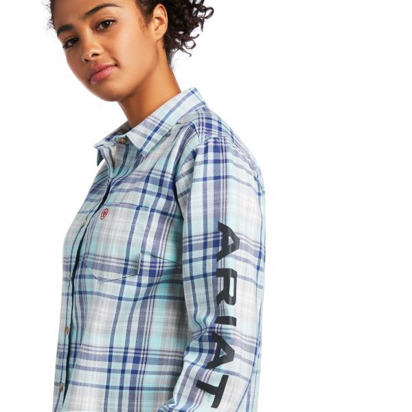 Le Bos Ariat Aqua Sky Plaid FR Sabine Logo Women's FR Work Shirt 10039657