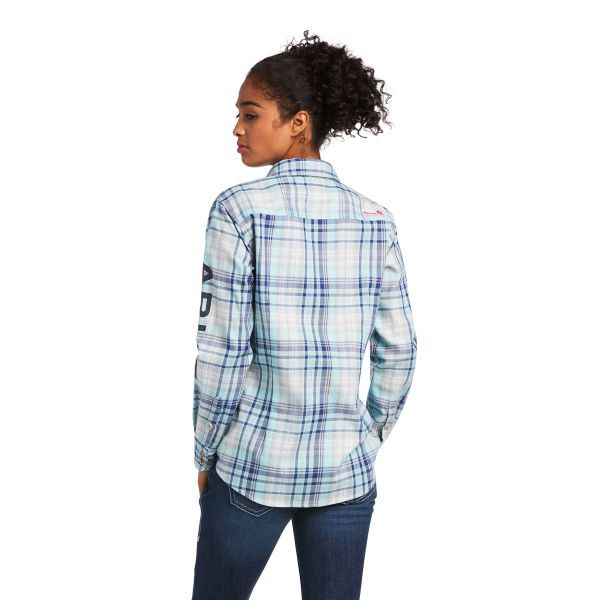 Le Bos Ariat Aqua Sky Plaid FR Sabine Logo Women's FR Work Shirt 10039657