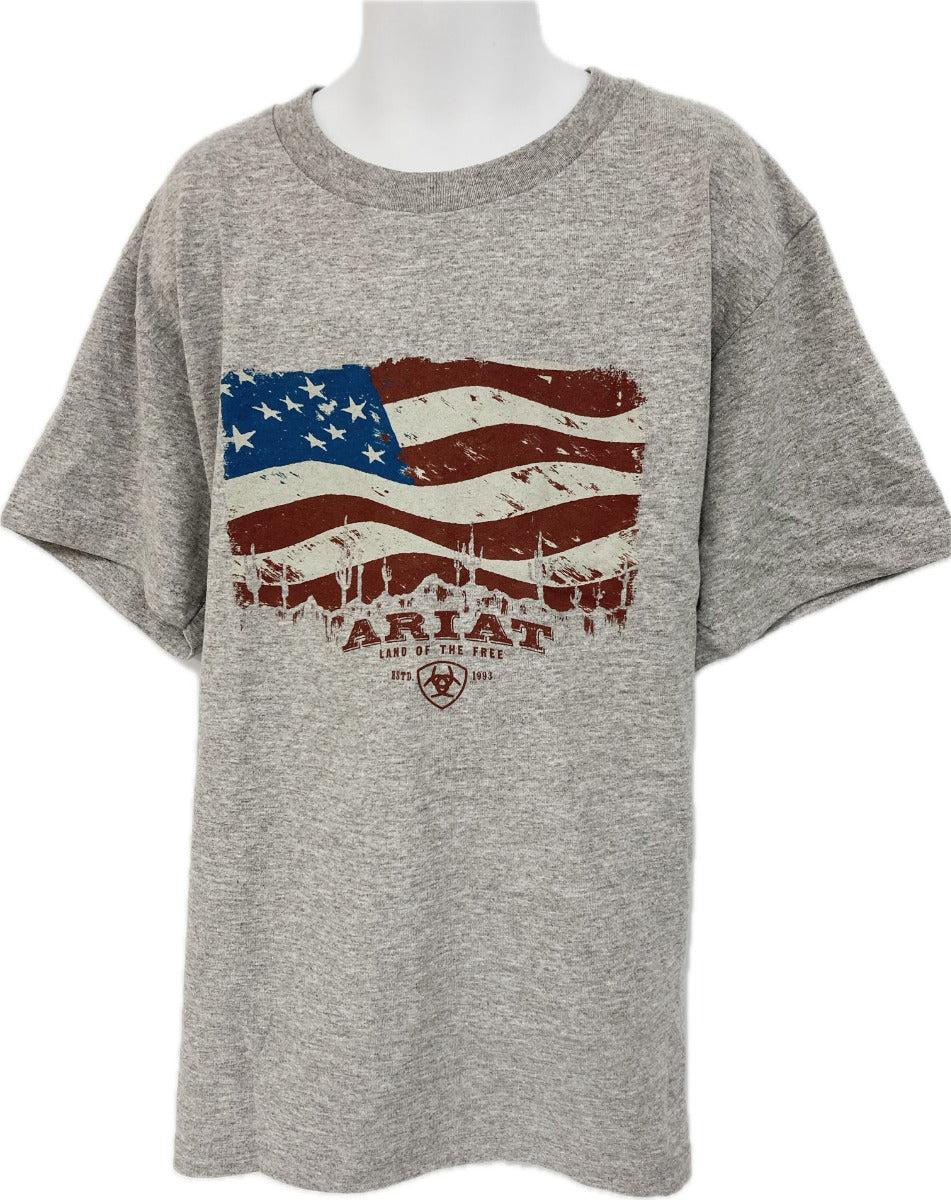 le bos Ariat Athletic Heather Flagscape Land of the Free Boys Graphic T-Shirt 10042806