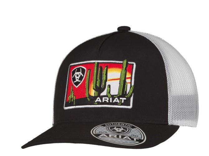 le bos Ariat Black 6 Panel Structured Snapback Men's Cap with Desert Scene Logo Patch A300085701
