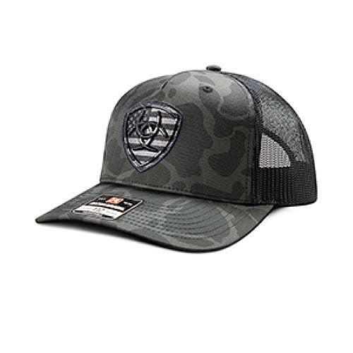 le bos Ariat Black and Grey 5 Panel Men's Snapback Hat with American Flag Design A300092866
