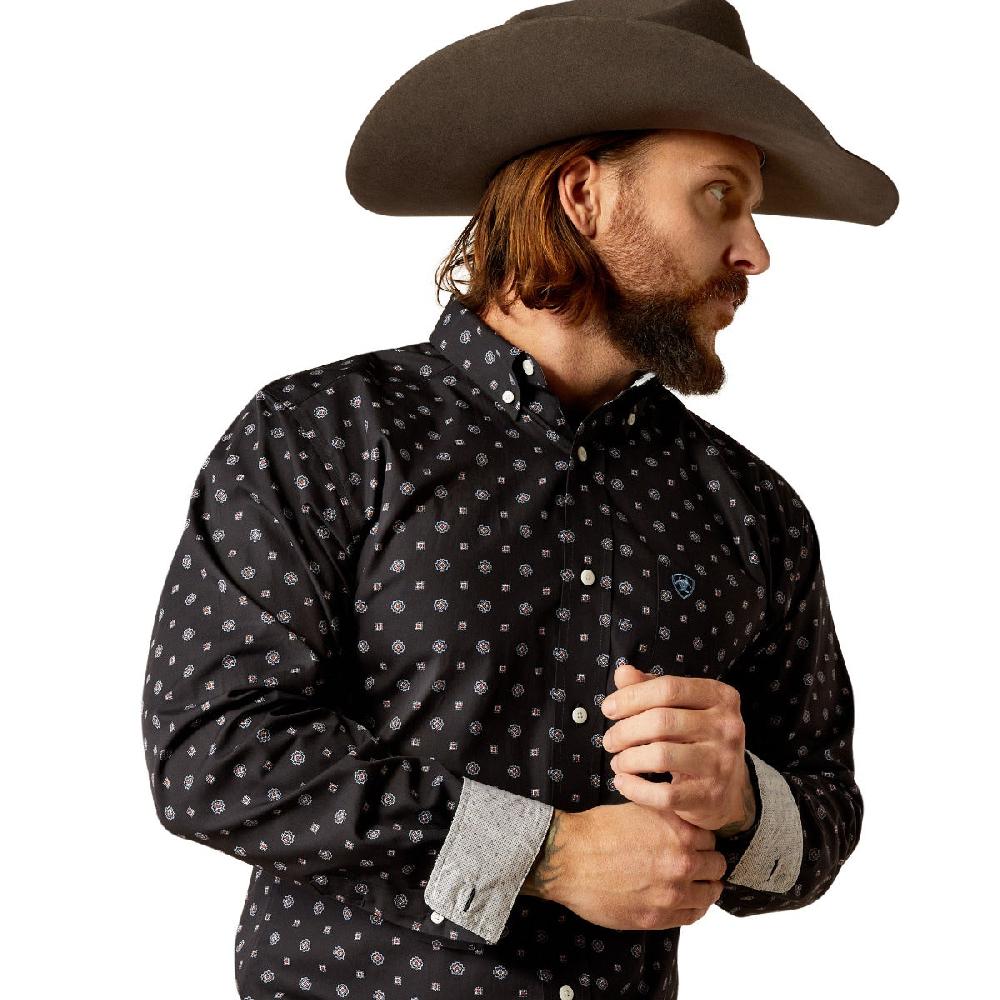 Le Bos Ariat Black Geo Print Lenox Wrinkle Free Fitted Men's Shirt 10051980