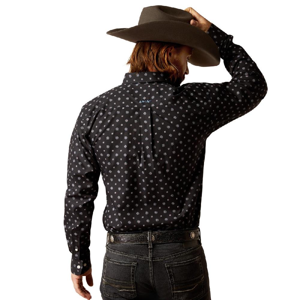 Le Bos Ariat Black Geo Print Lenox Wrinkle Free Fitted Men's Shirt 10051980