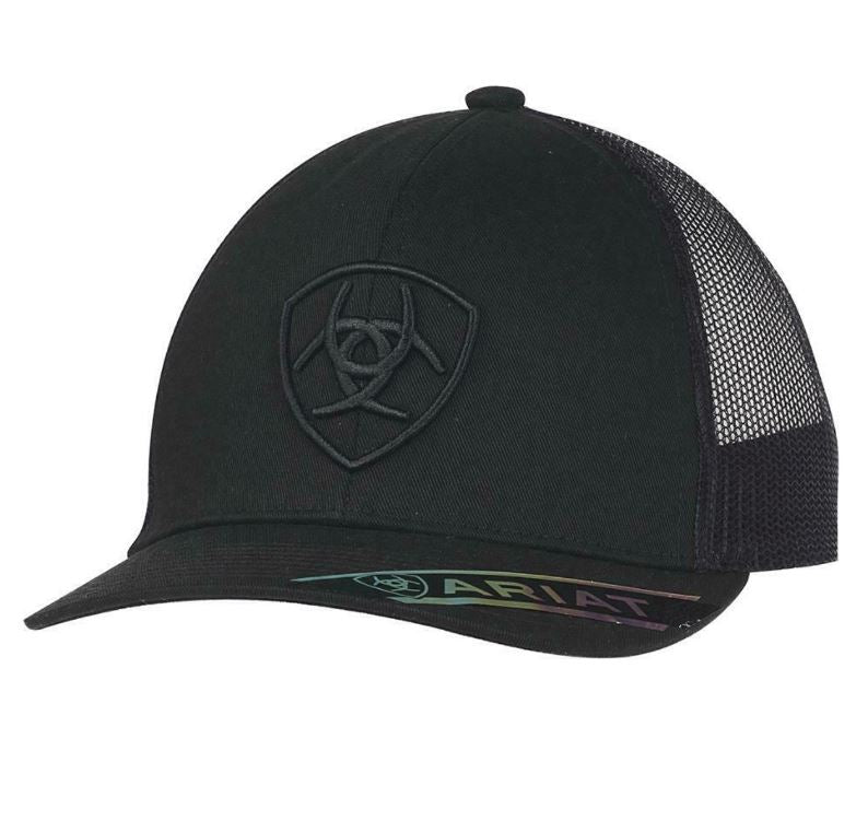 le bos Ariat Black Mesh Panel Snapback Cap with Embroidered Ariat Shield Logo A300053001
