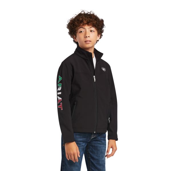 le bos Ariat Black New Team Softshell MEXICO Kids Jacket 10036550