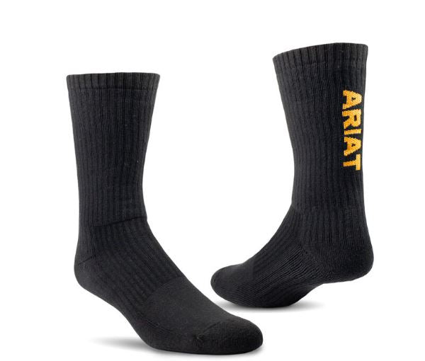 le bos Ariat Black Premium Ringspun Cotton Crew Work Socks 3 pair pack 2239-BLK
