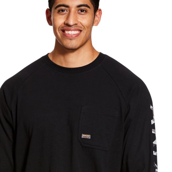 le bos Ariat Black Rebar Cotton Strong Men's Graphic Long Sleeve T-Shirt 10027903
