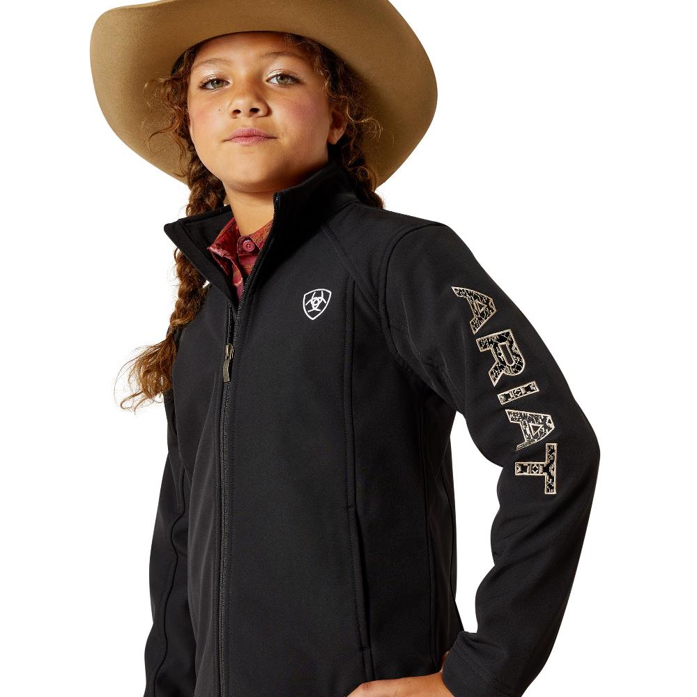 le bos Ariat Black/Southwest Minimal Print Logo Softshell Girl's Jacket 10062867