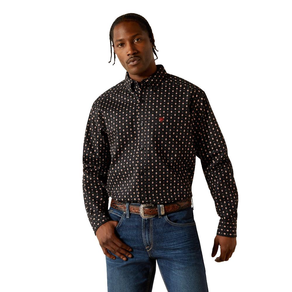 le bos Ariat Black with Diamond Print Thorin Men's Collared Longsleeve Classic Fit Button Front Shirt 10062182