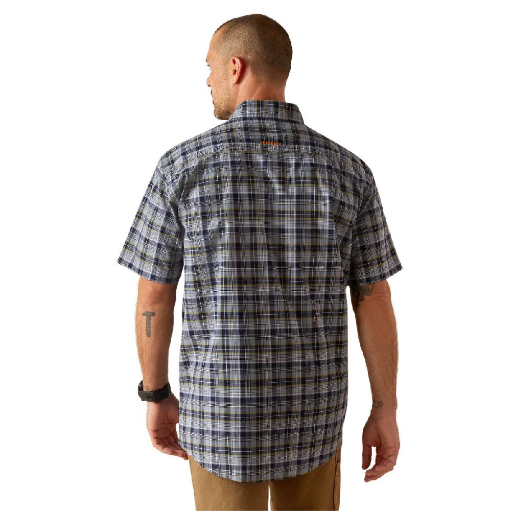 Le Bos Ariat Blue Indigo Heather Plaid Rebar Made Tough DuraStretch Men's Short Sleeve Work Shirt 10048891