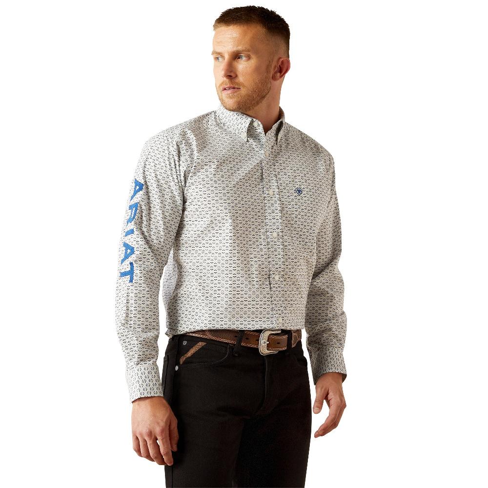 le bos Ariat Blue/Navy Print Team Drew Men's Collared Classic Fit Longsleeve Button Front Shirt 10054667