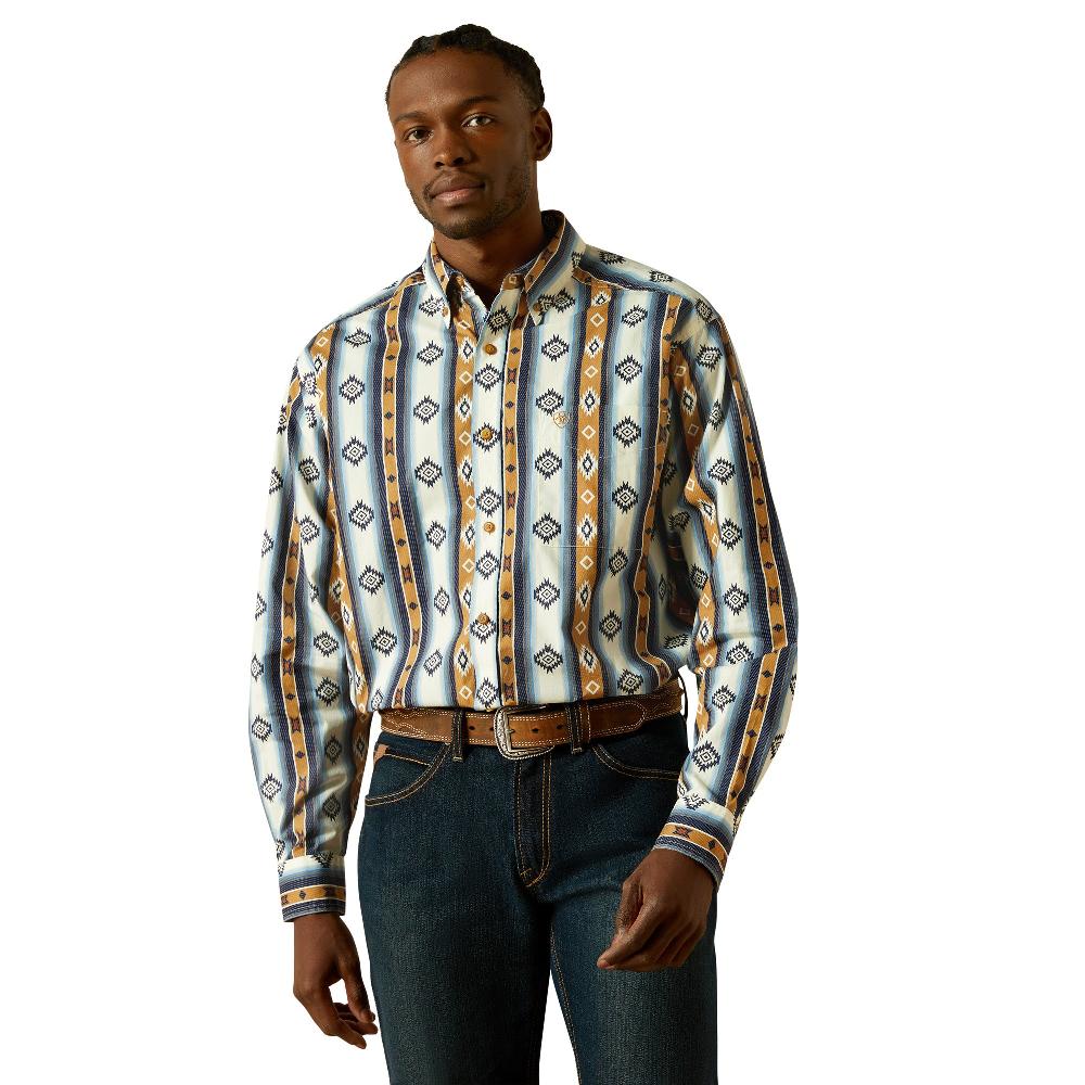 le bos Ariat Blue/White with Aztec Print Designs Shilo Men's Collared Classic Fit Longsleeve Shirt 10062236