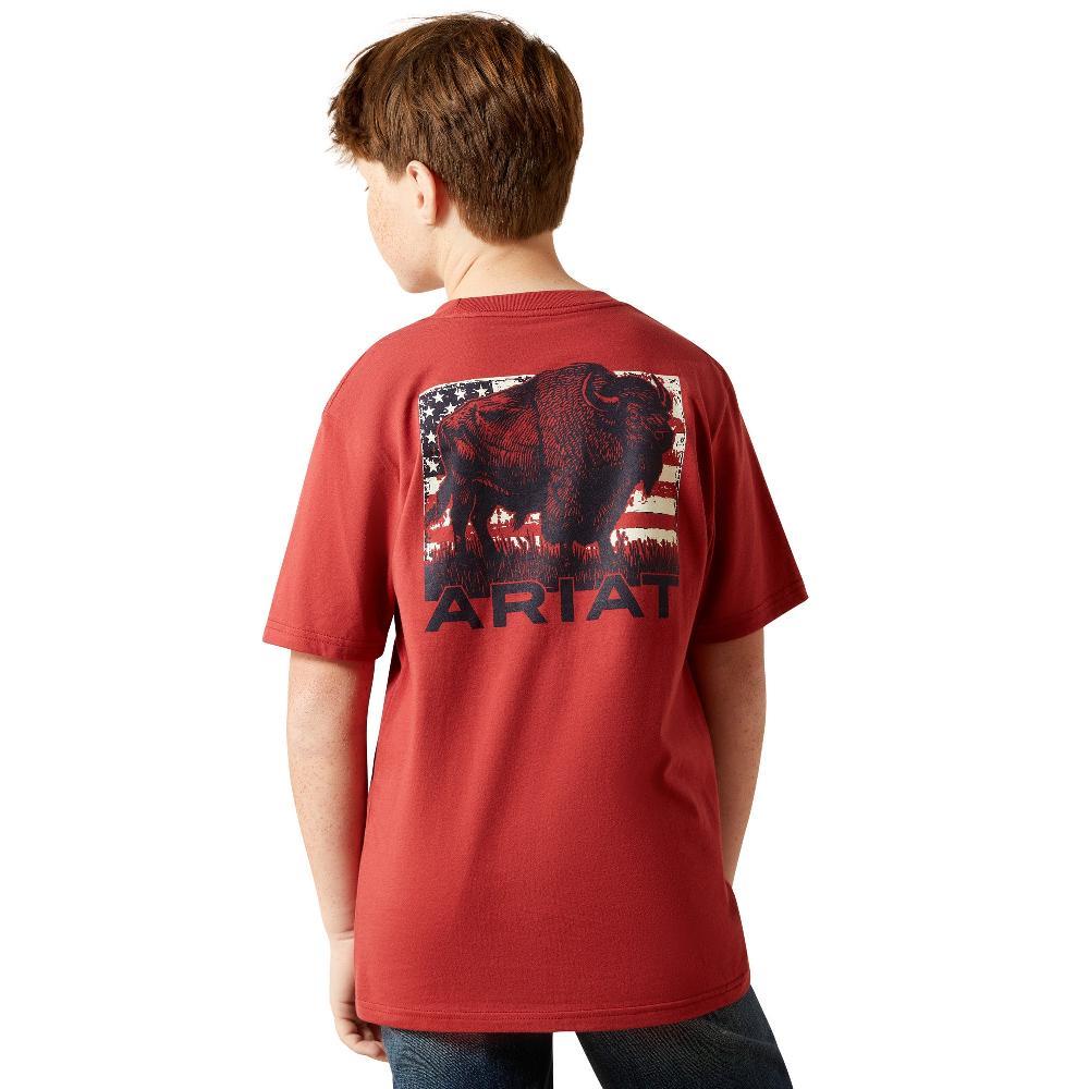 le bos Ariat Brick Red Buffalo Flag Boys' T-Shirt 10065979