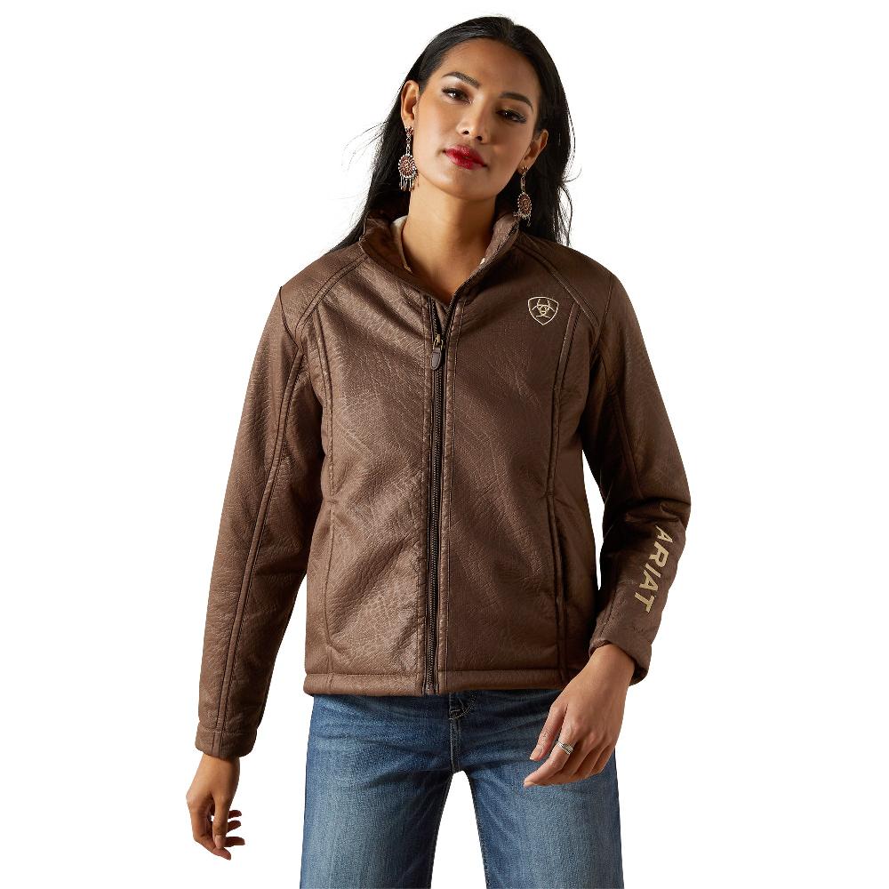 le bos Ariat Brown Faux Leather Logo Softshell Women's Jacket 10062795