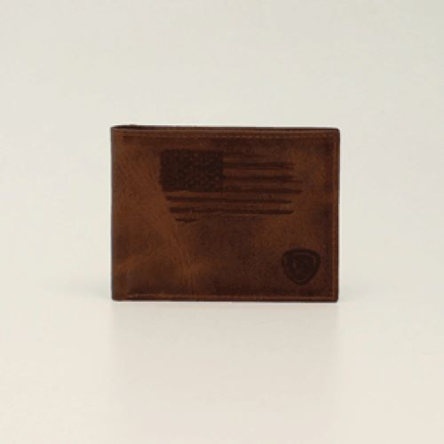 le bos Ariat Brown USA Flag Men's Leather Bi-Fold Wallet A3545602