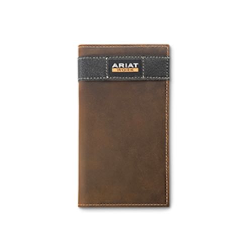 le bos Ariat Brown Work Men's Checkbook Wallet RFID Blocking Technology A3400102