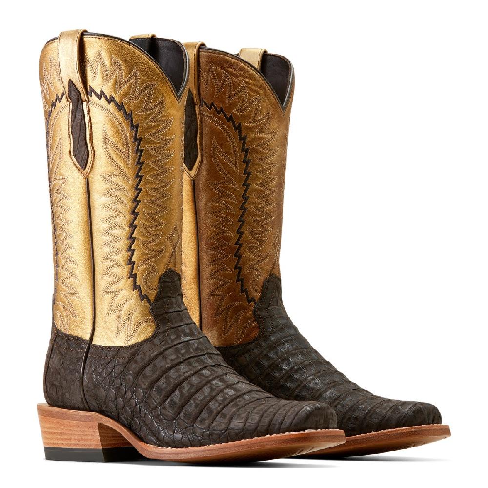 Le Bos Ariat Brushed Chocolate Caiman Belly/Washed Gold Futurity Finalist Men's Cowboy Boots 10050982