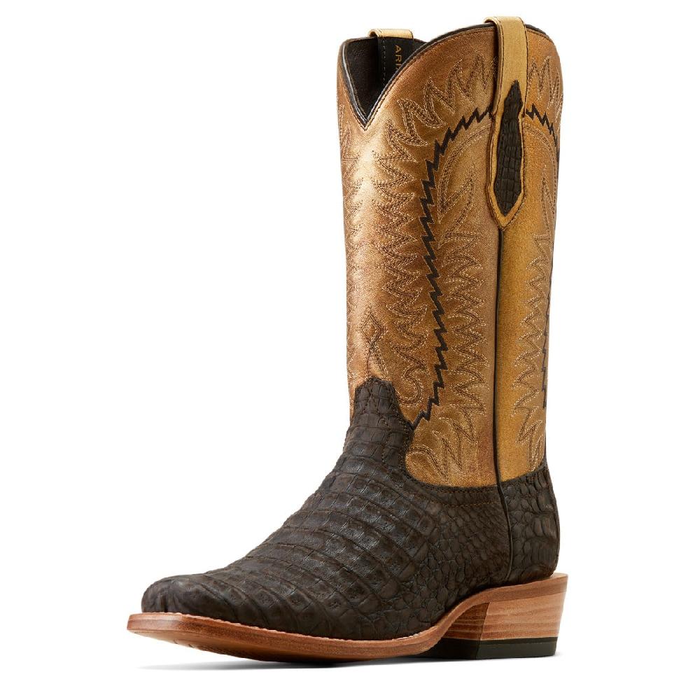 Le Bos Ariat Brushed Chocolate Caiman Belly/Washed Gold Futurity Finalist Men's Cowboy Boots 10050982