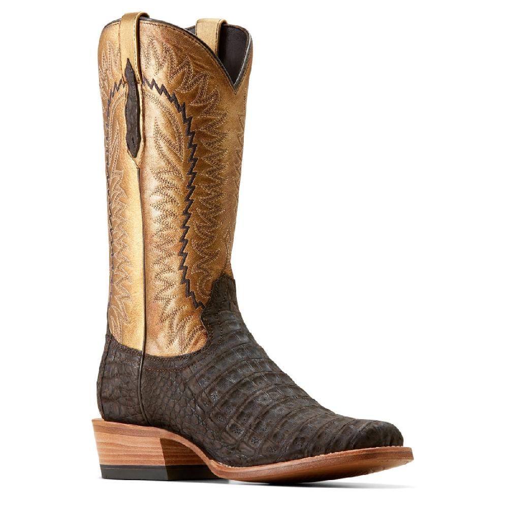 le bos Ariat Brushed Chocolate Caiman Belly/Washed Gold Futurity Finalist Men's Cowboy Boots 10050982