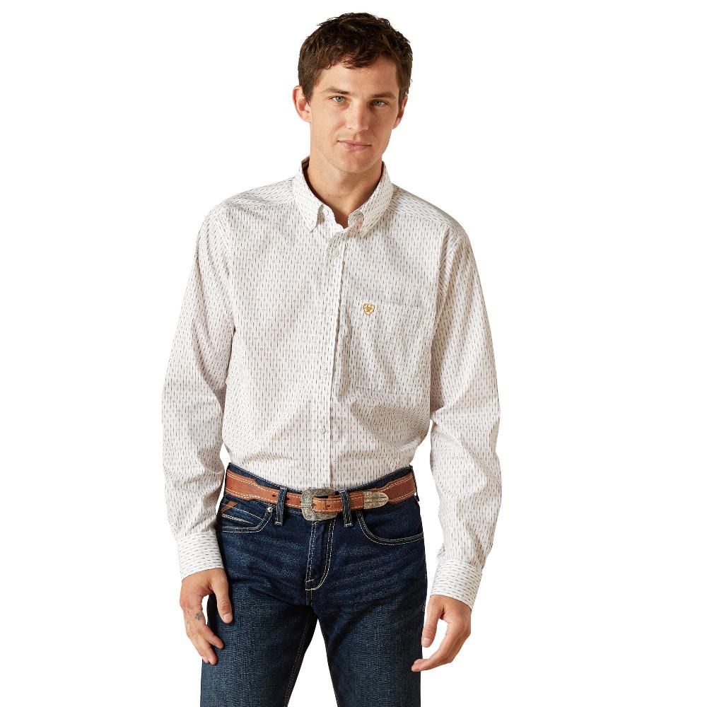 le bos Ariat Cream Wrinkle Free Dewitt Men's Collared Longsleeve Fitted Button Front Shirt 10062201