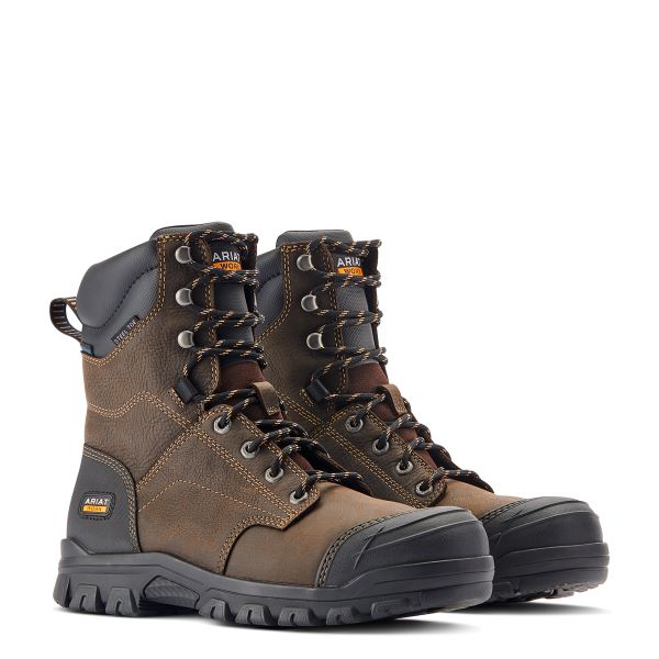 Le Bos Ariat Dark Brown Treadfast Steel Toe 8 Inch Waterproof Men's Work Boots 10042496