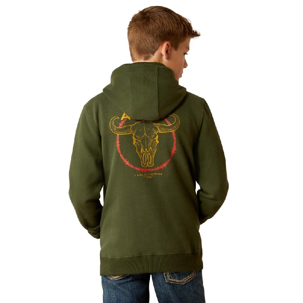 Le Bos Ariat Dark Green Barbwire Kids' Skull Hoodie 10052393