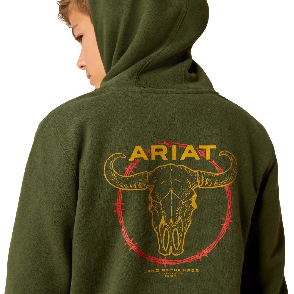 le bos Ariat Dark Green Barbwire Kids' Skull Hoodie 10052393