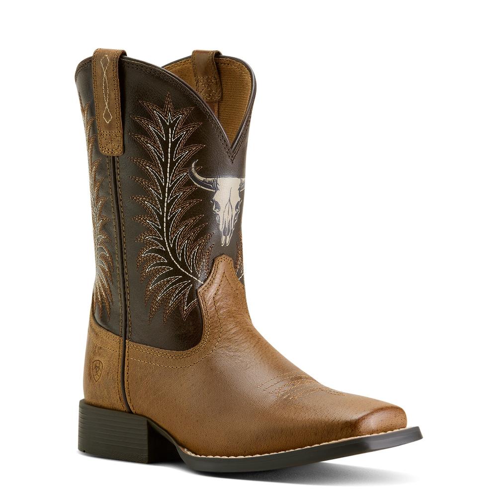 le bos Ariat Desert Brown/Thunder Brown Stampede Wide Square Toe Kids' Western Boots 10063827