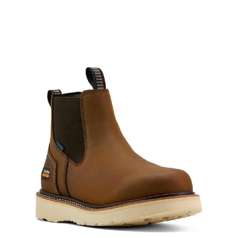 le bos Ariat Distressed Brown Rebar Wedge Men's Soft Round Toe Chelsea Waterproof Work Boots 10061116