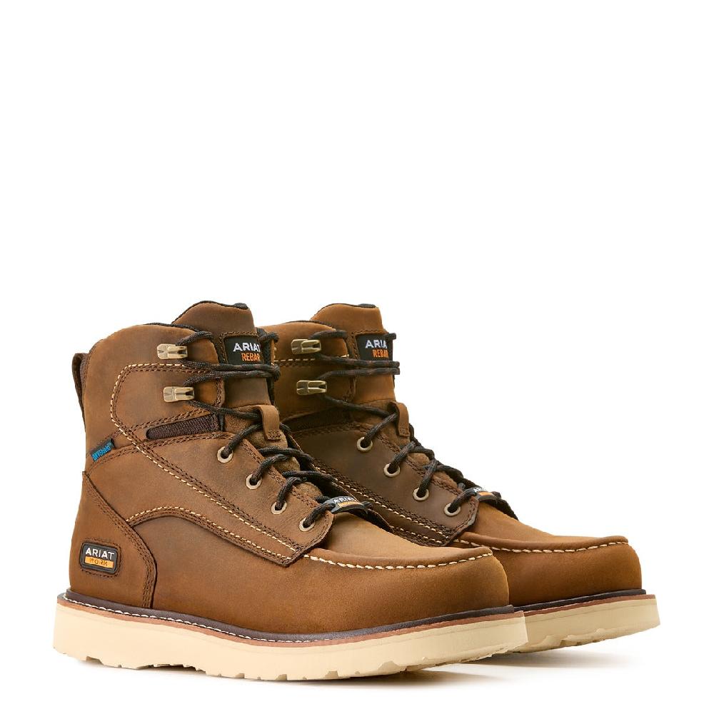 Le Bos Ariat Distressed Brown Rebar Wedge Moc Toe Men's 6 Inch Waterproof Work Boots 10053614