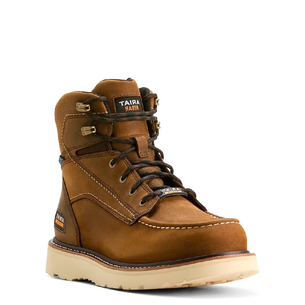 le bos Ariat Distressed Brown Rebar Wedge Moc Toe Men's 6 inch Waterproof Work Boots 10053614