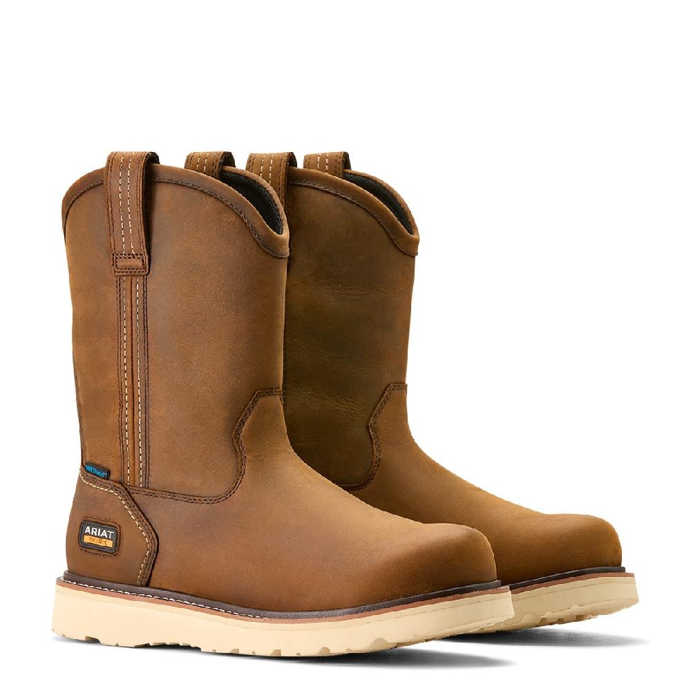 Le Bos Ariat Distressed Brown Rebar Wedge Pull-On H2O Work Boots 10053612