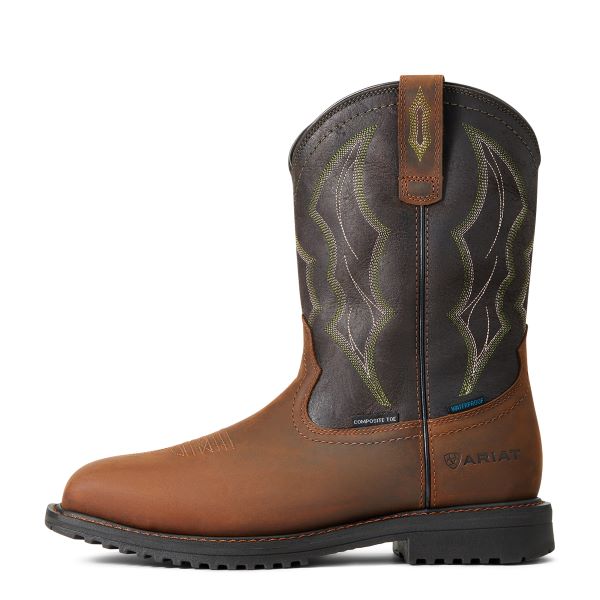 Le Bos Ariat Distressed Brown RigTek 11 Inch Wide Square Toe Waterproof Composite Toe Mens Work Boot 10034156