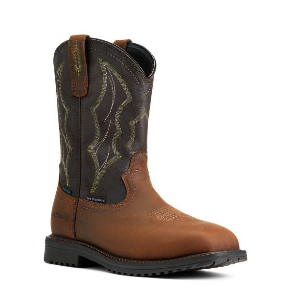 le bos Ariat Distressed Brown RigTek 11 inch Wide Square Toe Waterproof Composite Toe Mens Work Boot 10034156
