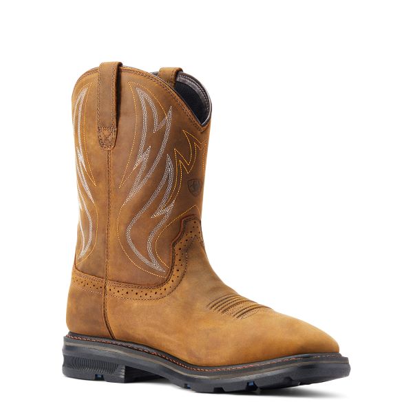 Le Bos Ariat Distressed Brown Sierra Shock Shield Men's Wide Square Toe Waterproof Pull On Work Boots 10044545