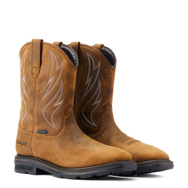 Le Bos Ariat Distressed Brown Sierra Shock Shield Men's Wide Square Toe Waterproof Pull On Work Boots 10044545