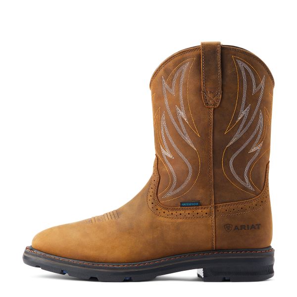Le Bos Ariat Distressed Brown Sierra Shock Shield Men's Wide Square Toe Waterproof Pull On Work Boots 10044545