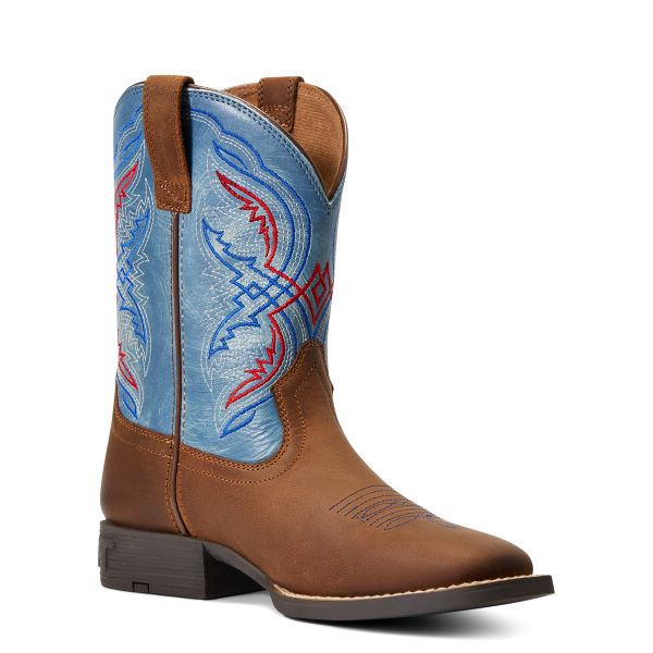 Le Bos Ariat Distressed Brown/Stone Blue Double Kicker Kids' Western Boots 10040247
