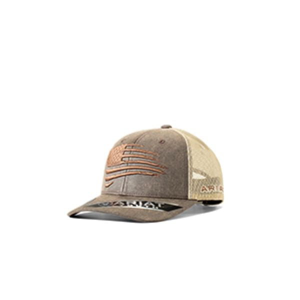 le bos Ariat Distressed Brown with Flag on the Front Ballcap A300081802