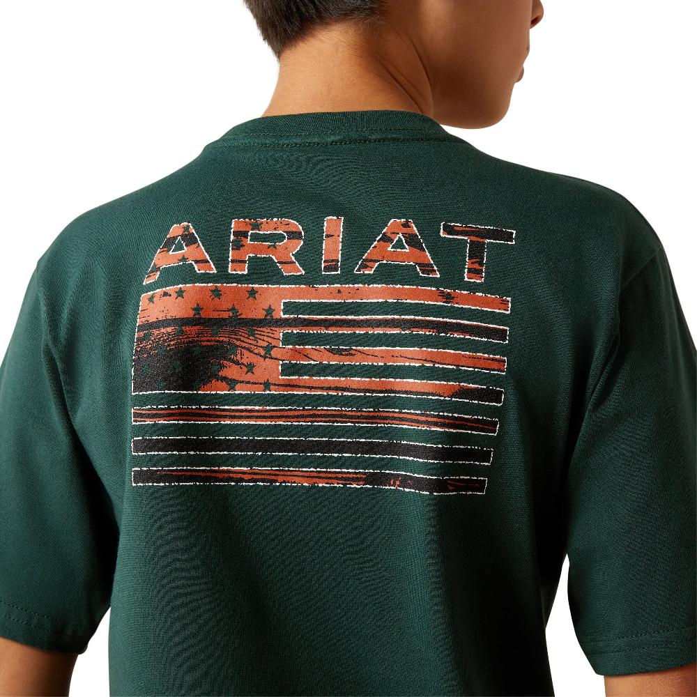 le bos Ariat Forest Green Rustic Wood Flag Men's Short Sleeved T-Shirt 10060398