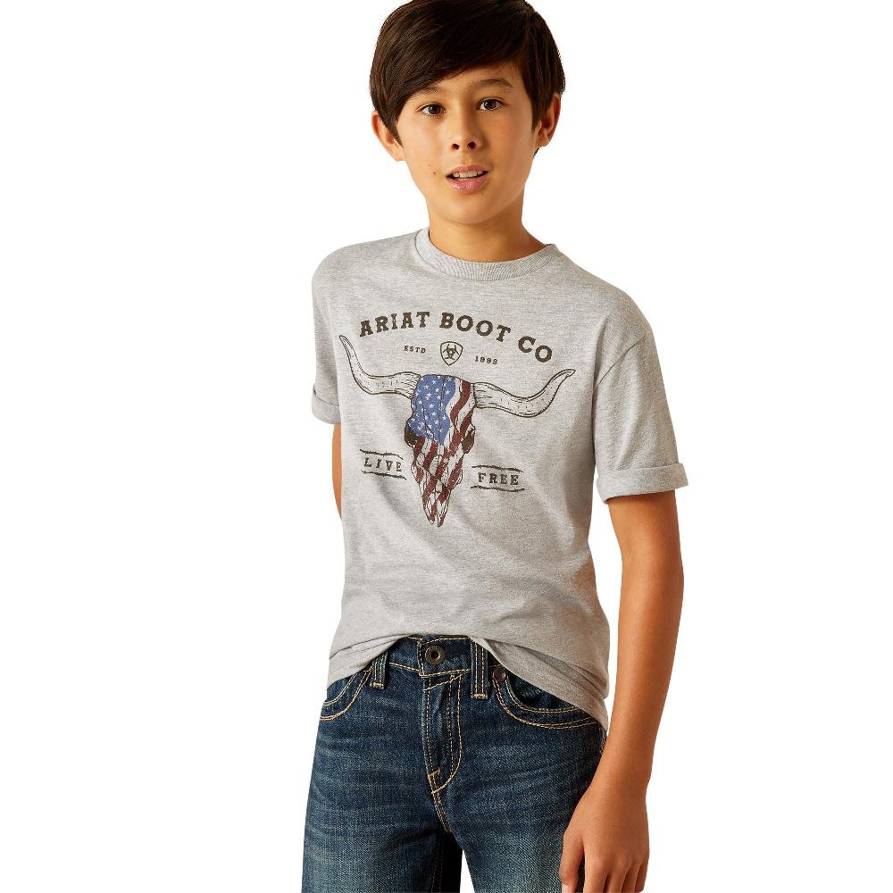le bos Ariat Grey Heather Long Live Freedom Boys' T-Shirt 10054800