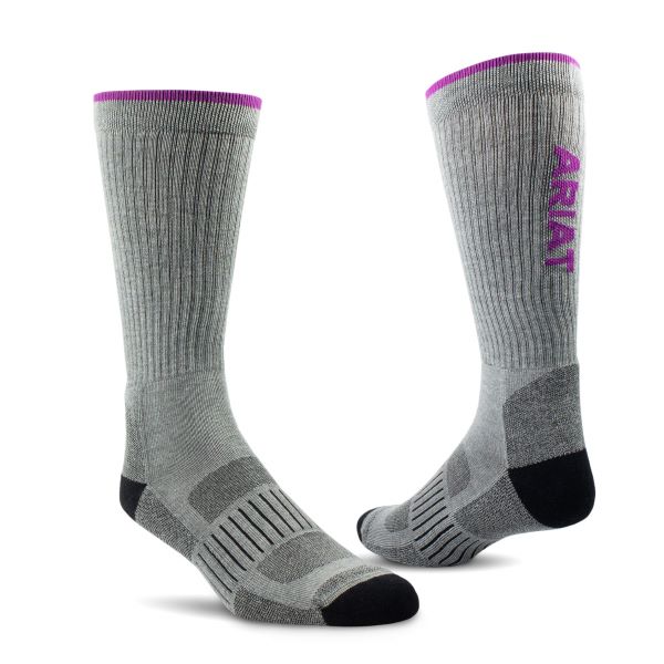 le bos Ariat Grey High Performance Crew Tek Women's Work Socks 2 Pair Pack 2909-020