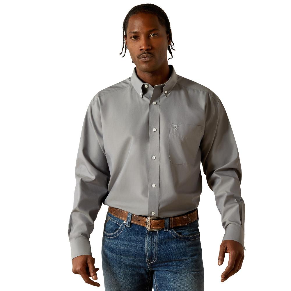 le bos Ariat Grey Wrinkle Free Solid Pinpoint Oxford Men's Classic Fit Shirt 10062526