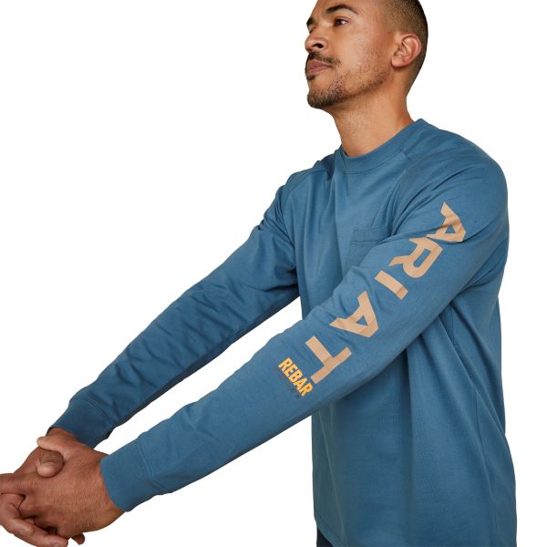 Le Bos Ariat Indian Teal Rebar Cotton Strong Men's Longsleeve Graphic Tee Shirt 10046617